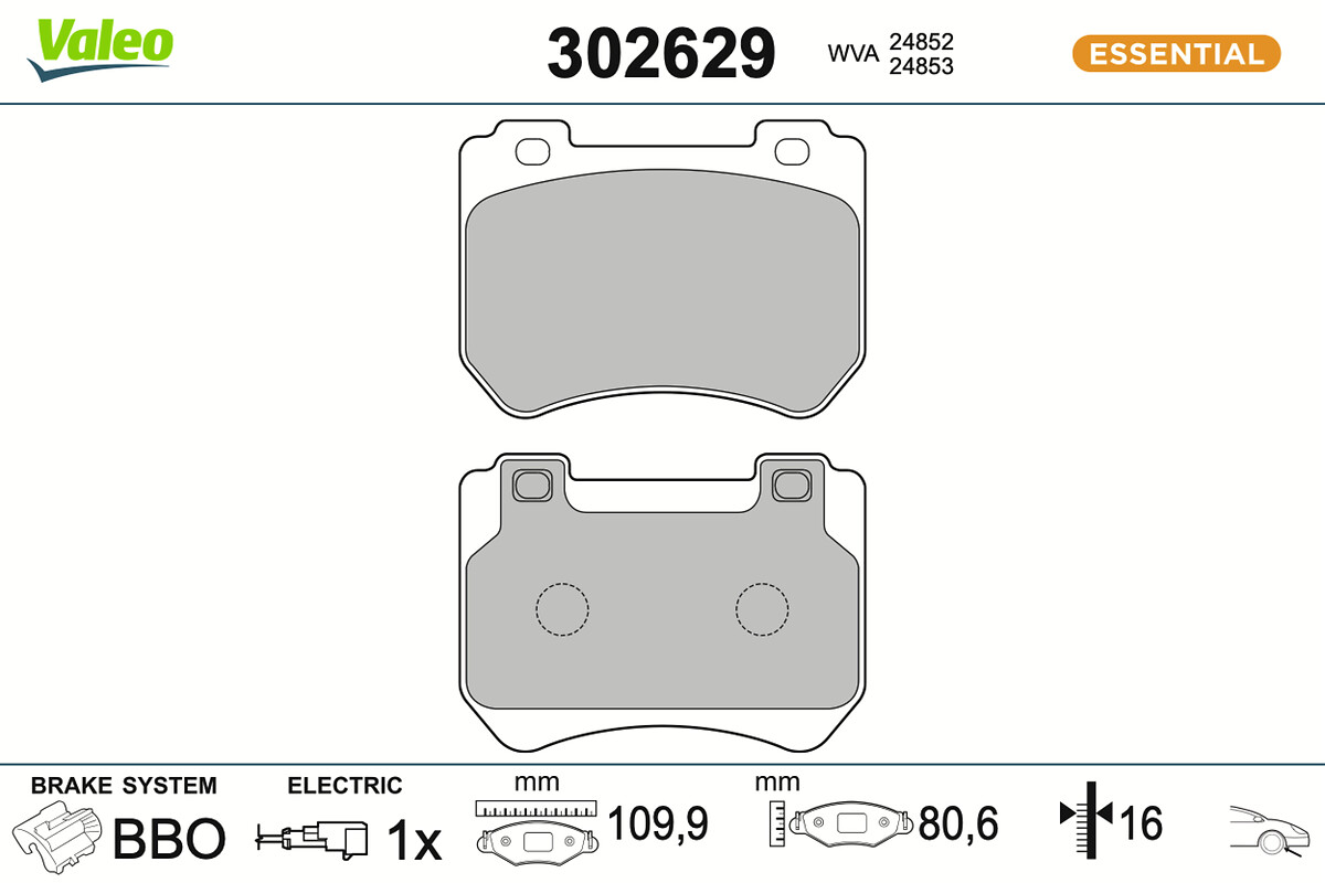 Kit pastiglie freno, Freno a disco - 302629 VALEO